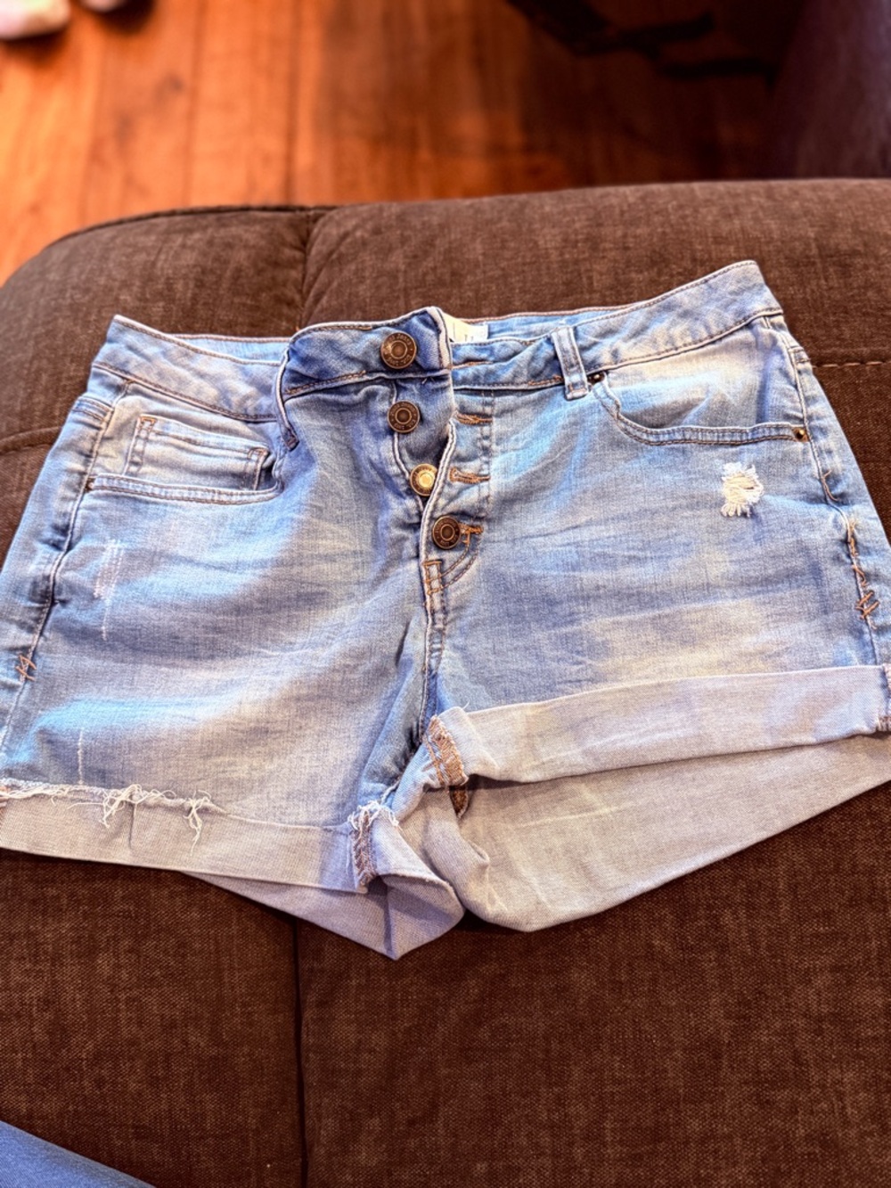 Mudd Light Blue Denim Button-Fly Cuffed Shorts